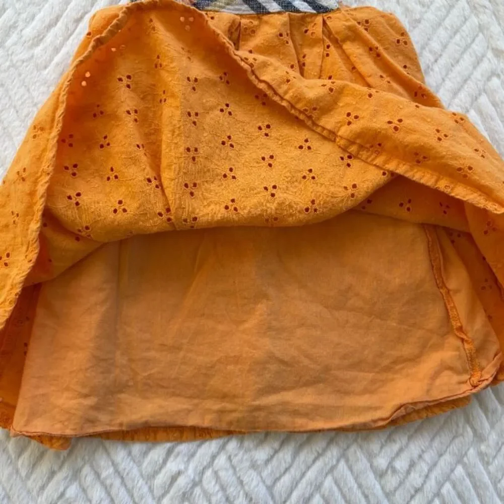 Burberry Baby Girls 9M Orange Eyelet Plaid Linen Dress Summer Lined